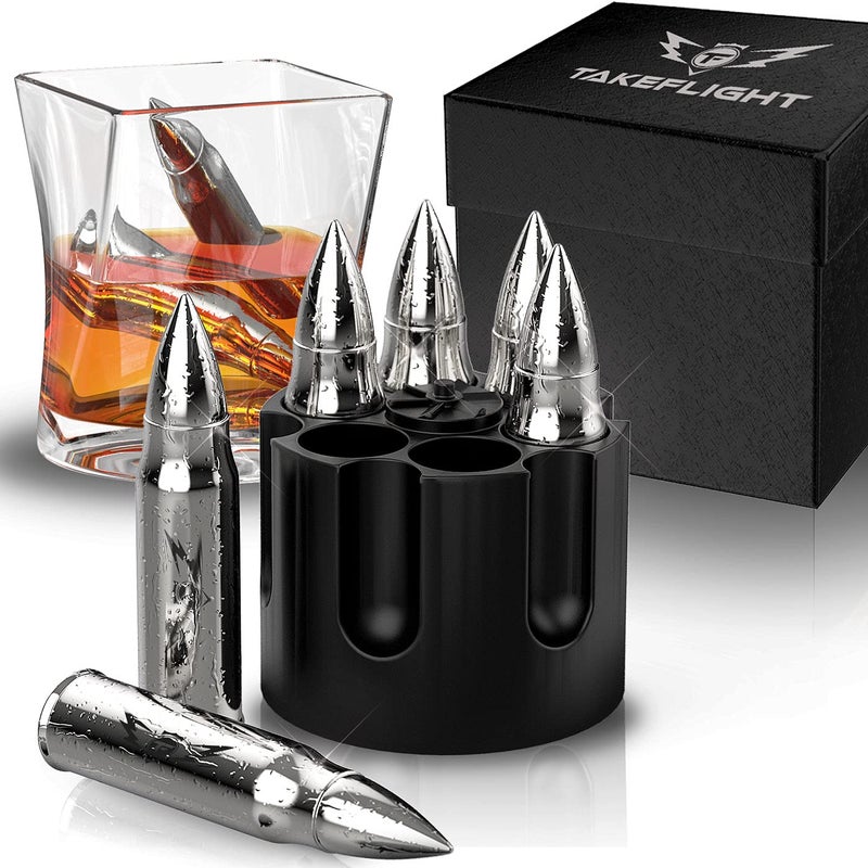 TF TAKEFLIGHT Metal Whiskey Stones - Valentines Day Gift for Him | 6 Steel Whiskey Rocks | Metal Ice Cubes to Chill Bourbon, Scotch in Your Whisky Glass - Cool Whiskey Gifts for Men, Boyfriend Valentines Day Gift - Image 1
